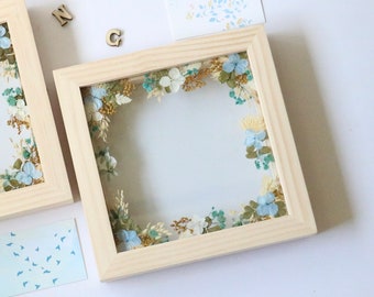 Pressed flower Photo Frame/Custom Wood Frames - Floral Garden - Mother's Day/gift for her/ Birthday/Holiday/Wedding/Chrismas (7"x7")