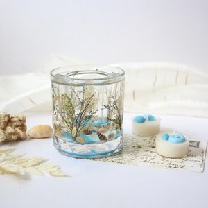 The Ocean/Sea Collection - Dried Flower Gel Candle Holder & Flower Tea Candle | Scented Candle |Gift for her, Mom, Friend, Holiday, Chrismas