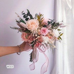 Pink Dream Dried Flowers Bouquet/ Bride and Bridesmaids Bouquet/ Dried Flower Bouquet/ Wedding Bridal Bouquet/ Boutonniere/ Pink & White