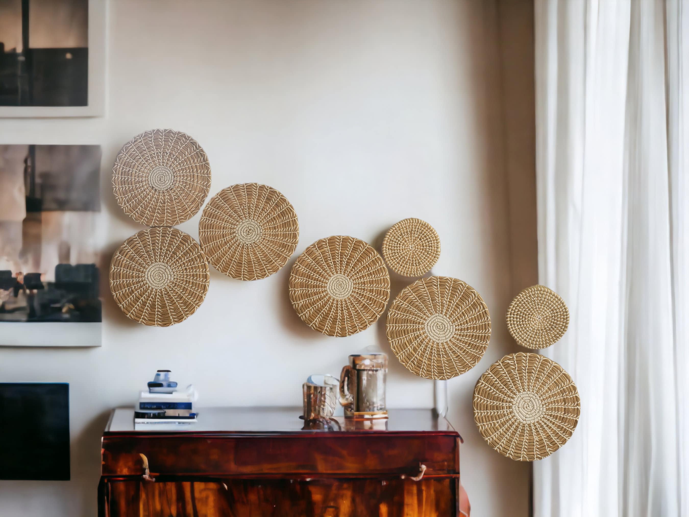 Rattan Wall Basket Decor | Set of 8, Boho Woven Wall Art - Etsy
