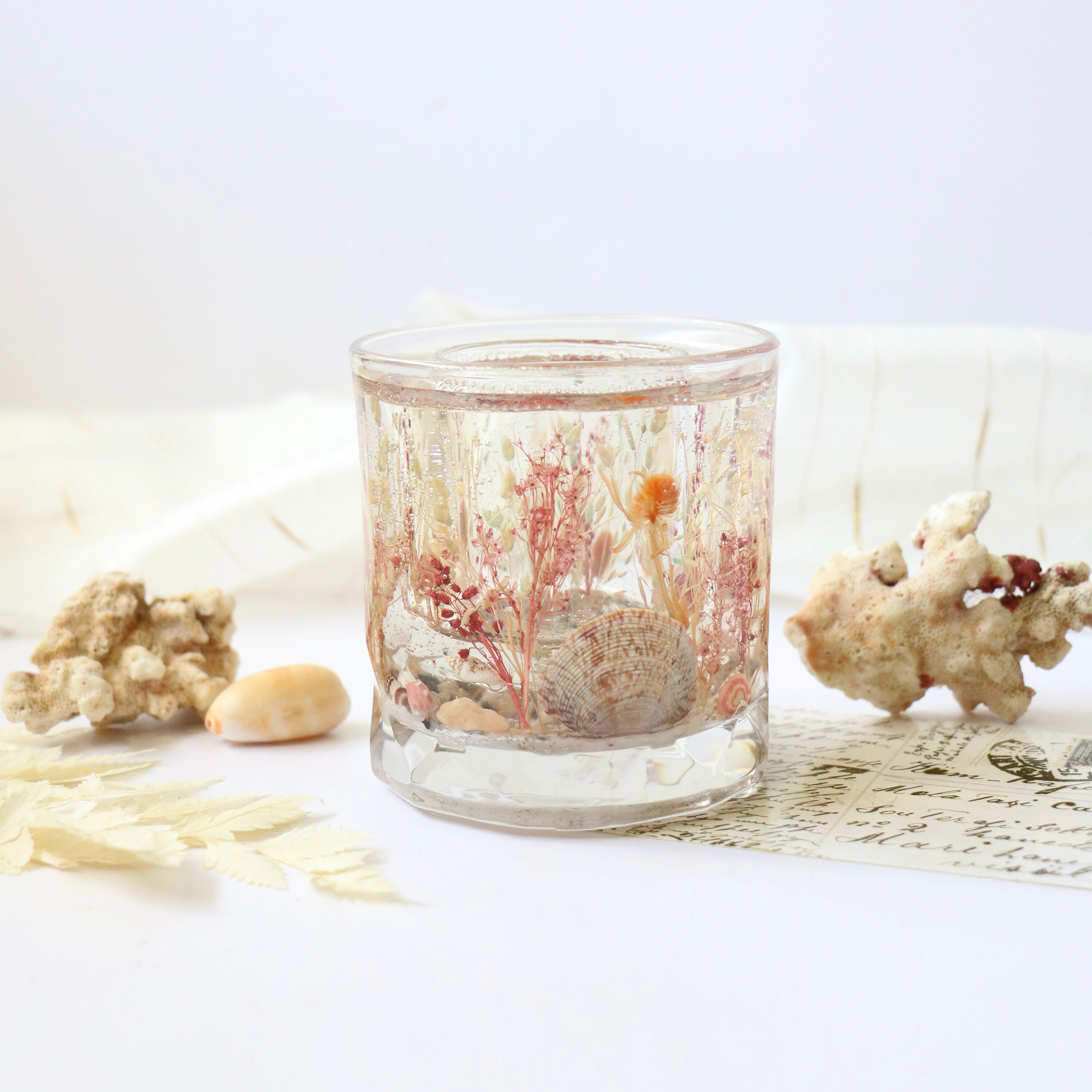 The Ocean/sea Collection Dried Flower Gel Candle Holder & Flower Tea Candle Scented Candle gift