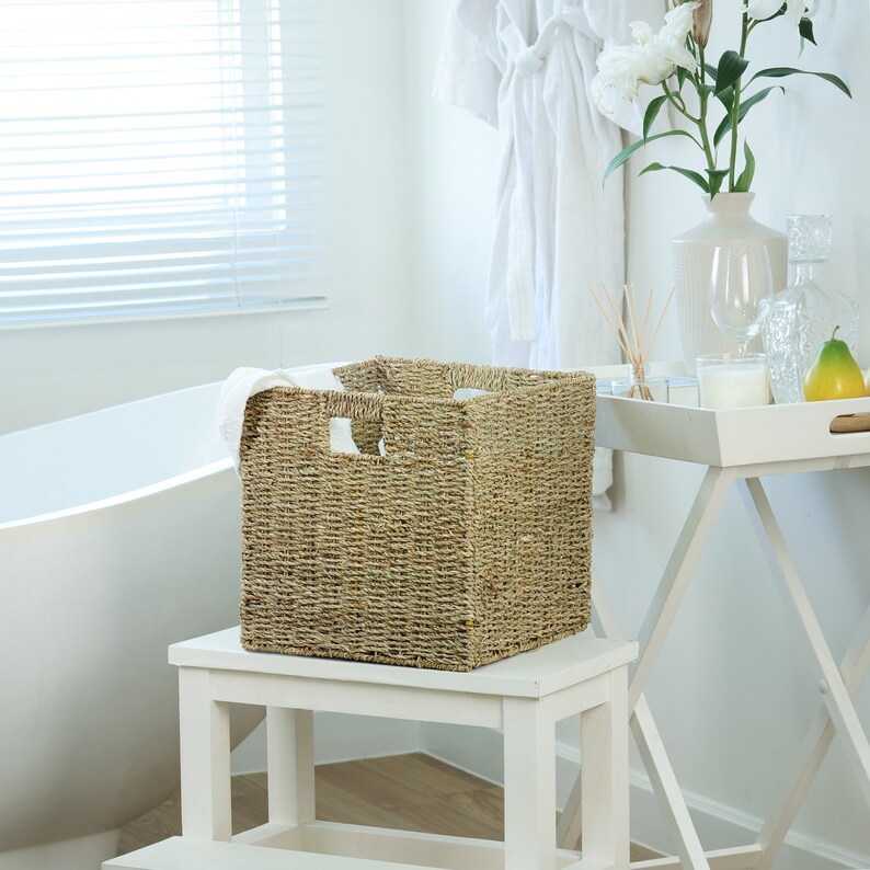 Foldable Handwoven Seagrass Storage Baskets/wicker Cube Baskets Rectangular Laundry Organizer