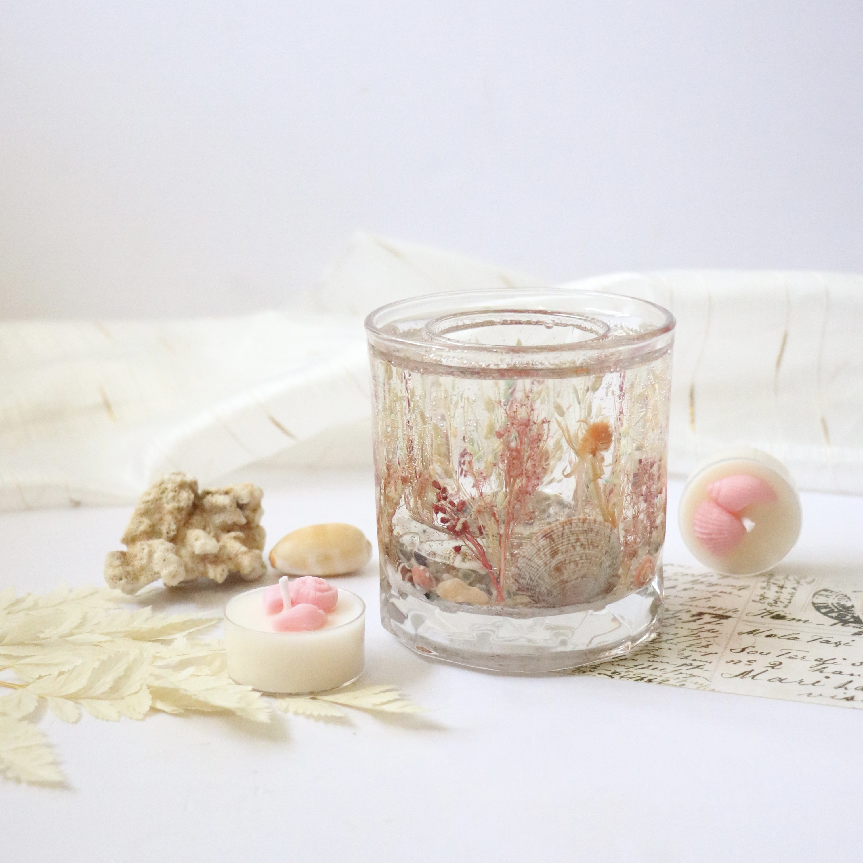 The Ocean/sea Collection Dried Flower Gel Candle Holder & Flower Tea Candle Scented Candle gift