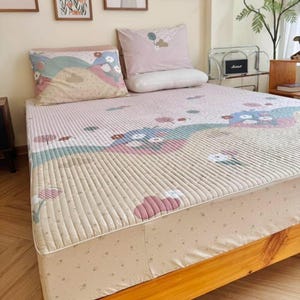 Korean Cotton Silk Quilted Bedding Set: Handmade Patchwork Bedspread
