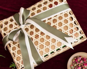 Bambus Geschenkbox | Boho Dekor | Wicker Woven Körbe | Bambuskorb mit Deckel | Bambusdorf Wohnkultur
