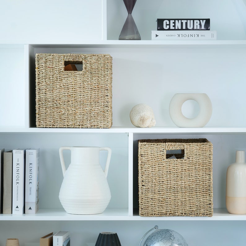 Foldable Handwoven Seagrass Storage Baskets/wicker Cube Baskets Rectangular Laundry Organizer