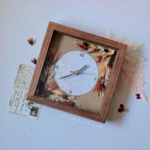 Pressed Flower Resin Clock | Handmade Botanical Wood Frame Decor