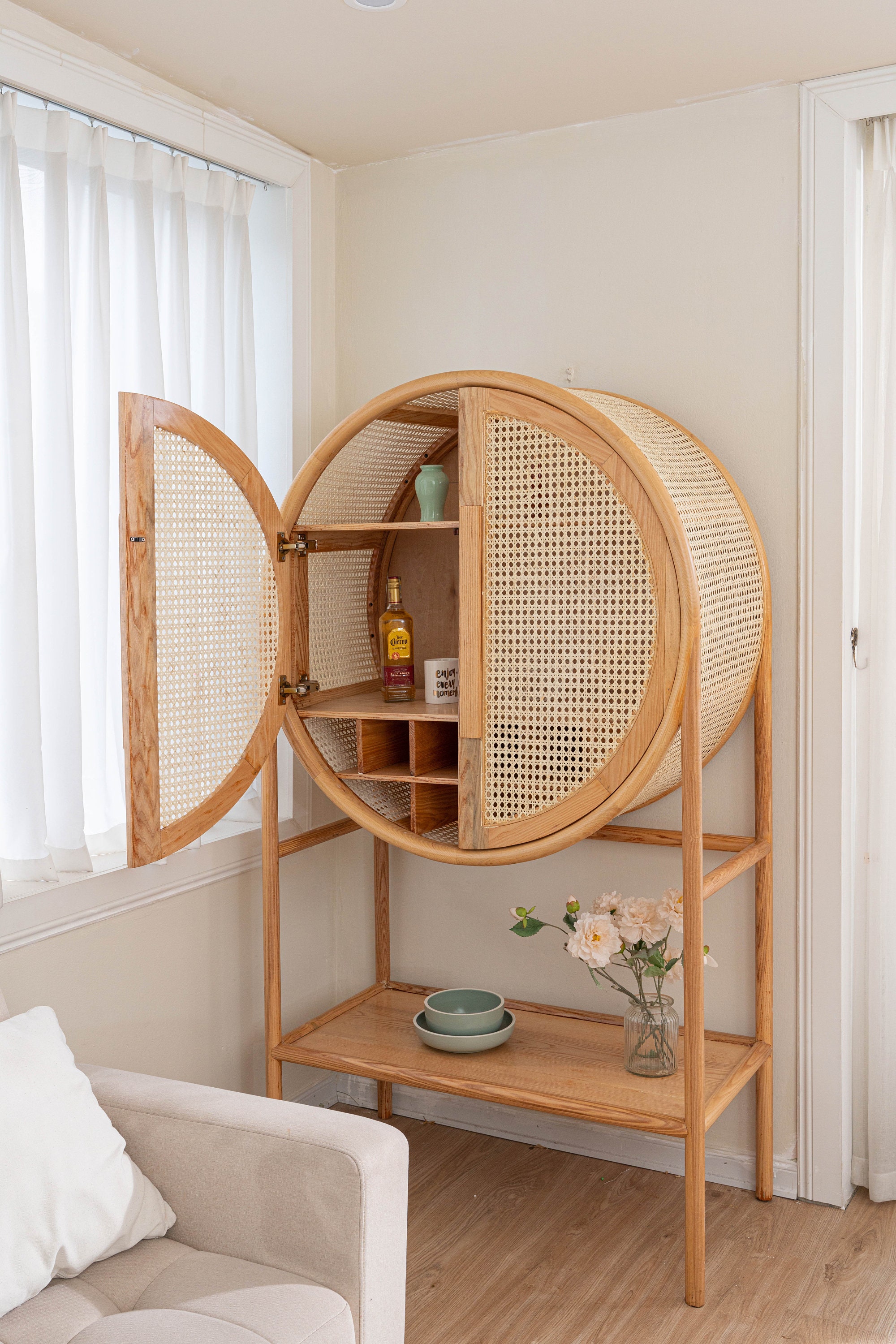 Natural wood bar sale cabinet