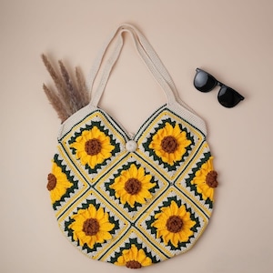 Crochet Sunflower Bag, Sunflower Tote, Granny Square Bag, Crochet Sunflower Tote, Gifts for Loved one, girlfriend, Mother&#39;s Day, Valentine&#39;s