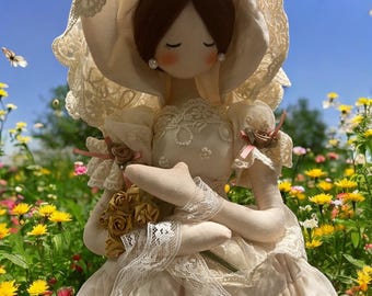 Handmade Victorian Fabric Doll – Rosabelle, Ivory Lace Heirloom Doll (20")