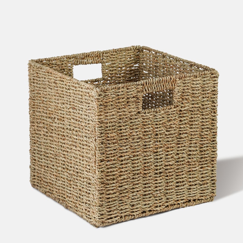 Foldable Handwoven Seagrass Storage Baskets/wicker Cube Baskets Rectangular Laundry Organizer