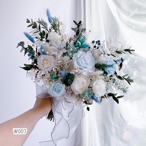 Beautiful Dried Flowers Bouquet/ Bride and Bridesmaids Bouquet/ Dried Flower Bouquet/ Wedding Flowers/ Blue & White