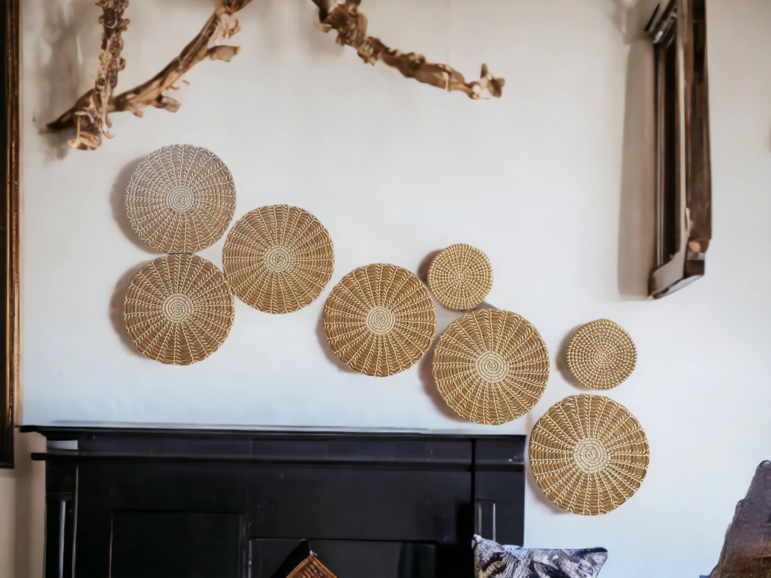 Rattan Wall Basket Decor | Set of 8, Boho Woven Wall Art - Etsy