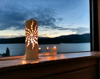Bamboo Lamps - Bedroom Lamps - Feng Shui Lamps - Ambient lighting/Japanese/Hand Made & Natural/Unique design "ZEN SUN" small 10 inches