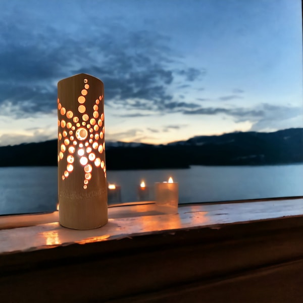 Bamboo Lamps - Bedroom Lamps - Feng Shui Lamps - Ambient lighting/Japanese/Hand Made & Natural/Unique design "ZEN SUN" small 10 inches