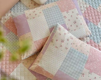 Parure de lit matelassée en soie et coton coréen : couvre-lit en patchwork fait main