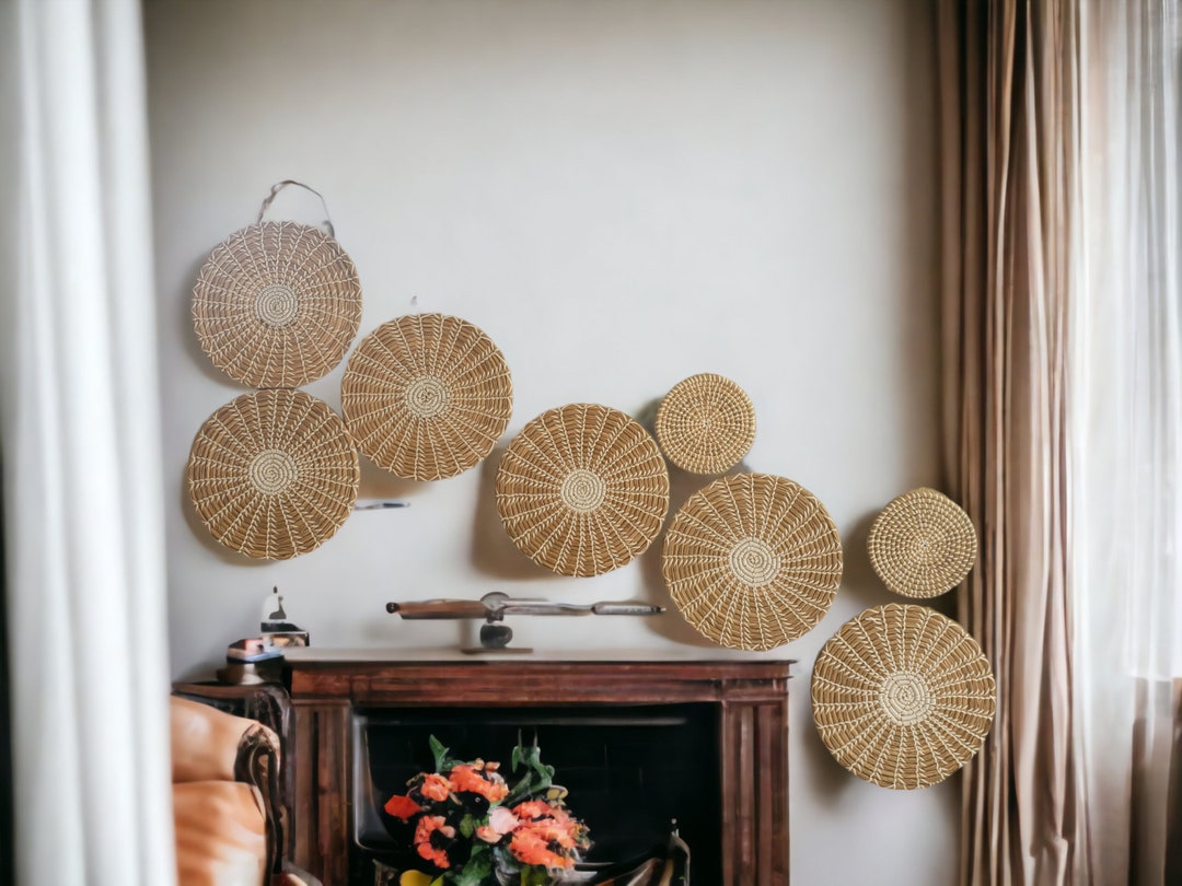 Rattan Wall Basket Decor | Set of 8, Boho Woven Wall Art - Etsy