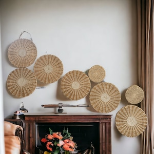 Wall Basket Decor | Set of 8 | Boho Bedroom Decor | Wicker Wall Woven Baskets | Rattan Wall Decor | Hanging Woven Wall Basket