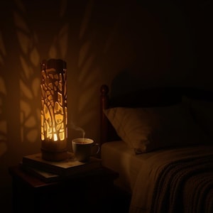Bamboo Lamps - Bedroom Lamps - Feng Shui Lamps - Ambient lighting/Japanese/Hand Made & Natural/Unique design &quot;FOREST” 12 INCHES