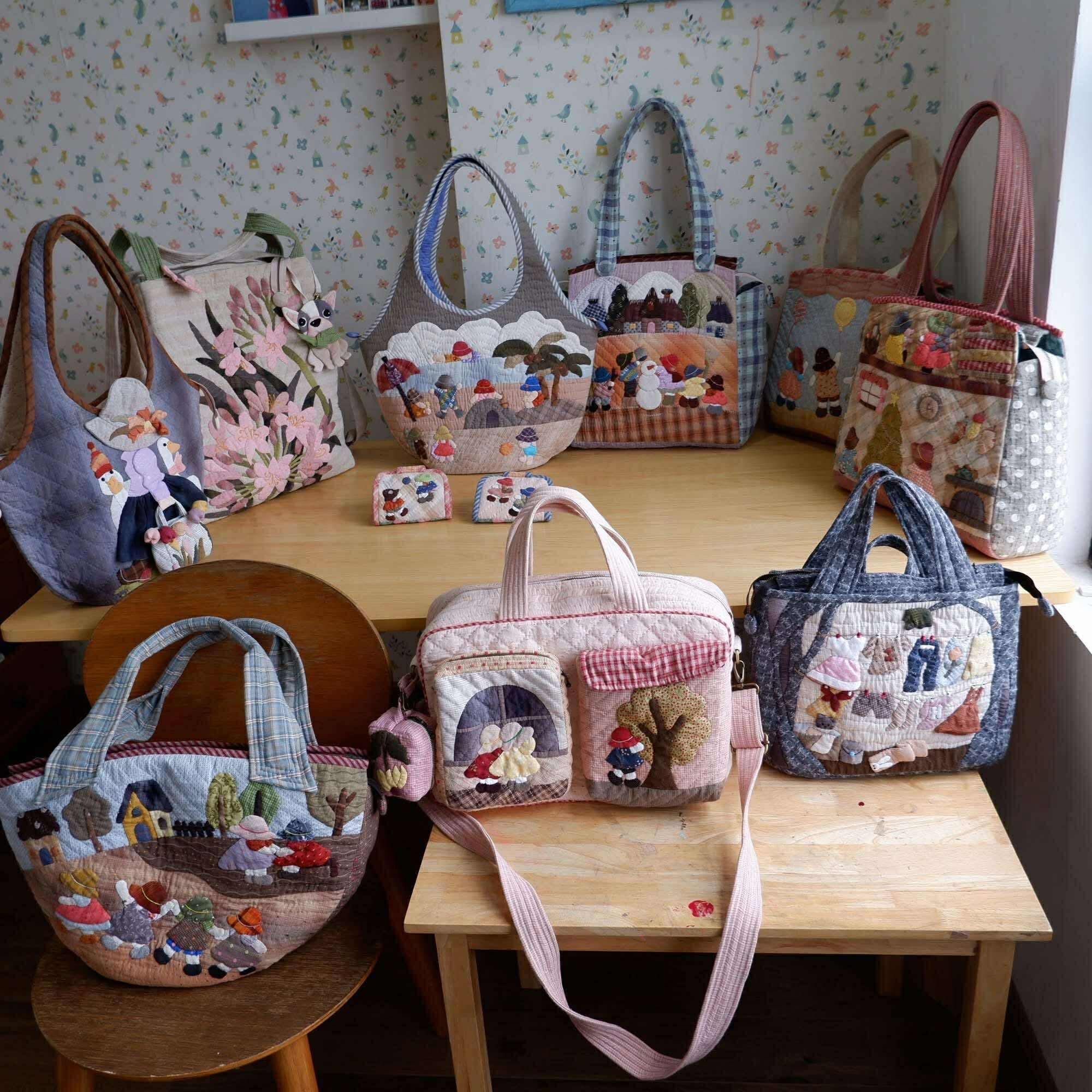 Japanese Patchwork Quilted Shoulder Bag: Handmade Floral Crossbody