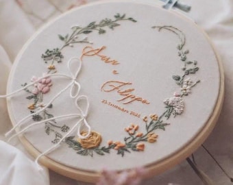 Personalized Wedding Embroidery | Ring bearer pillow, Wedding Gift | Embroidery Wall Decor | Gifts for Loved one, Mother&#39;s Day, Valentine&#39;s