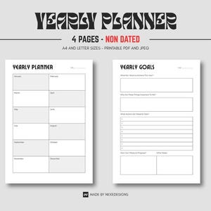 Yearly Planner Bundle - Printable Digital Download, 4 pages