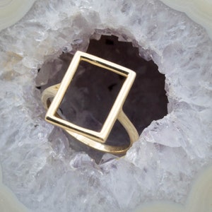 14K Yellow Gold Square, Oval, Circle Frame Ring, plain ring, minimal ring, design ring, gift for her, oval ring, square ring, circle ring