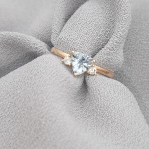 Triangle Aquamarine and Brilliant cut Diamonds 14K Rose Gold Multi-stone Ring, triangle ring, triangle stone, aquamarine ring, diamond ring