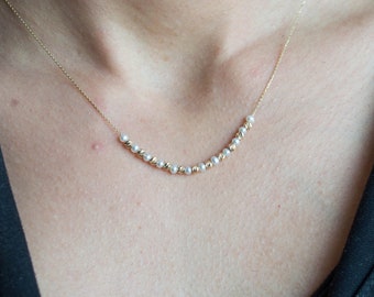 Natural Pearl, 14K Yellow Gold Faced Balls and 14K Yellow Gold Rope Chain dainty necklace chain, pearl chain necklace, gift for her