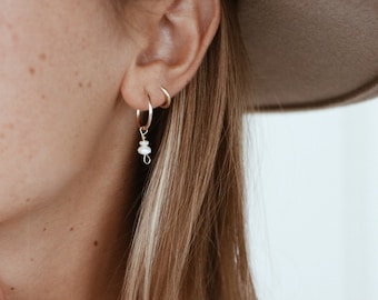 Simple Earrings - Dainty Pearl and Stone Hoops | Fall Collection