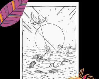 space stars japanese fantasy dragon ocean download For Print & Tablet: White Digital Coloring Page
