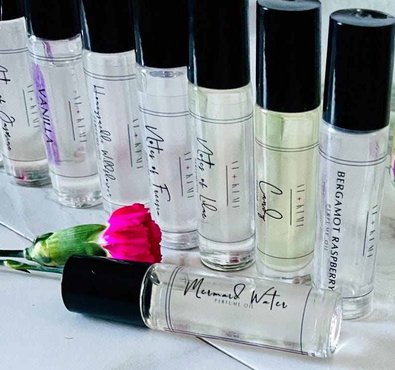 Glass roller bottles for perfume oil. Roll on application. Holds 10 ml of perfume.