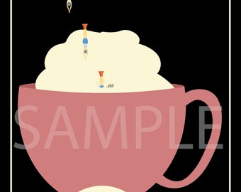 Cute Retro Coffee/Latte Lover Digital Art Print, Custom Variation Available Upon Request