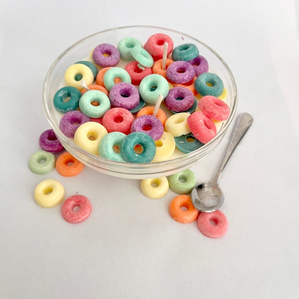 Fruit loops candle 100% soy wax cereal bowls| nostalgic decor| fruity cereal candle| unique birthday candle hand poured| birthday present