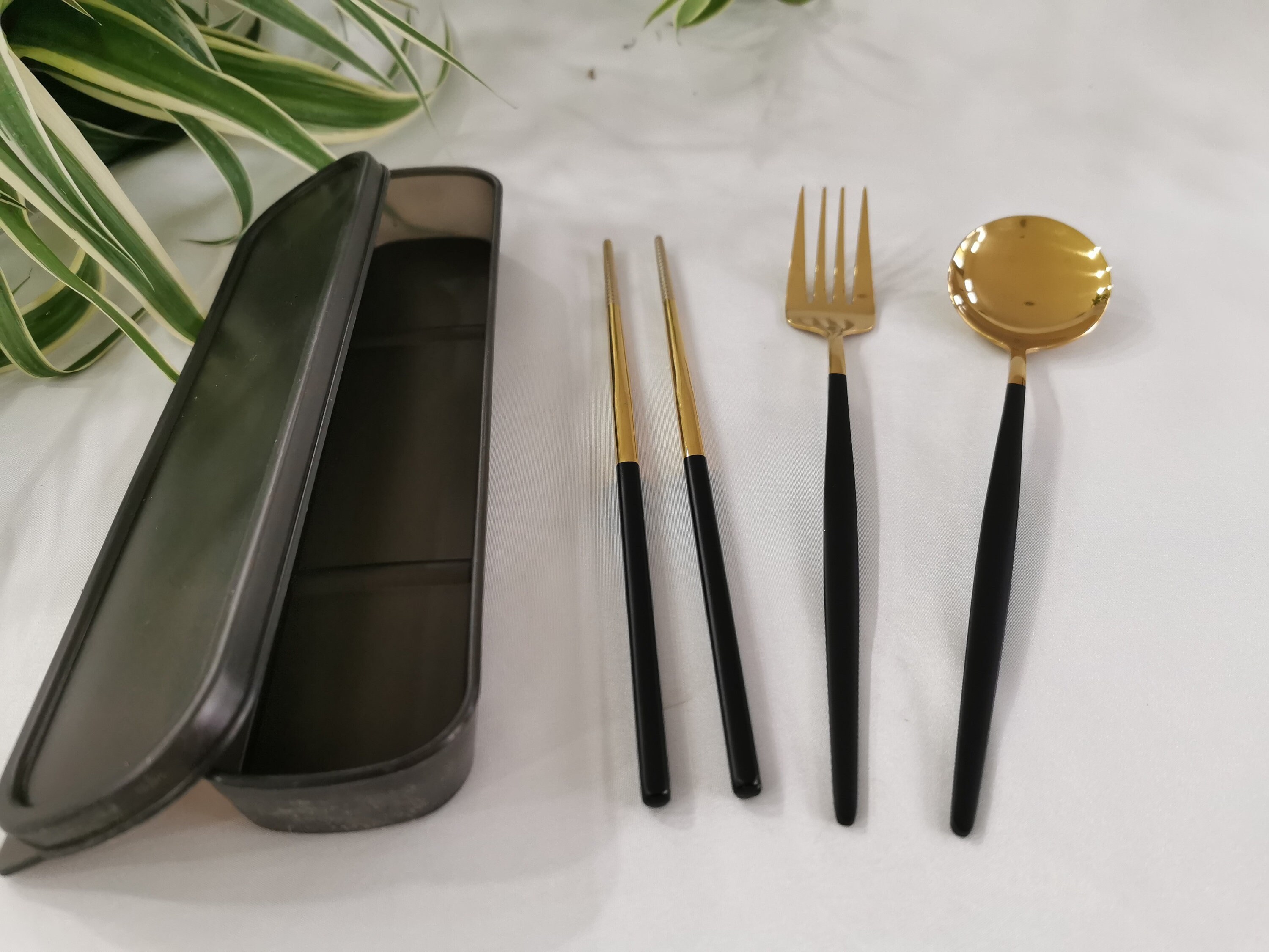 Luxury Travel Cutlery Set With Case black and Silver Gold Etsy UK