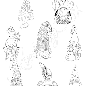 8 black and white gnomes, digital download