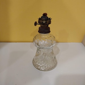 Small Antique Oil Lamp With Twisted Glass and Wick Primitive Antique