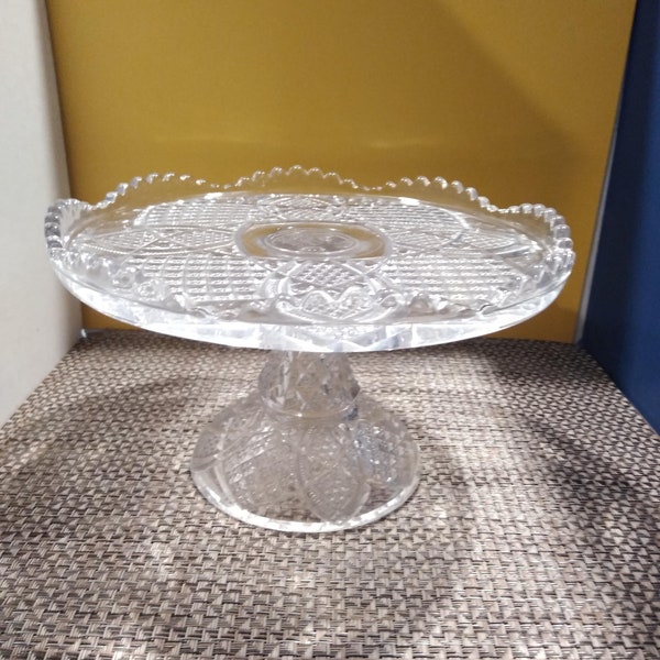 Cut Glass Cake Plate on Stand Vintage