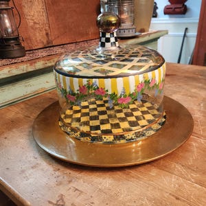 Mackenzie Child&#39;s Painted Checkerboard Cake Plate and Cover