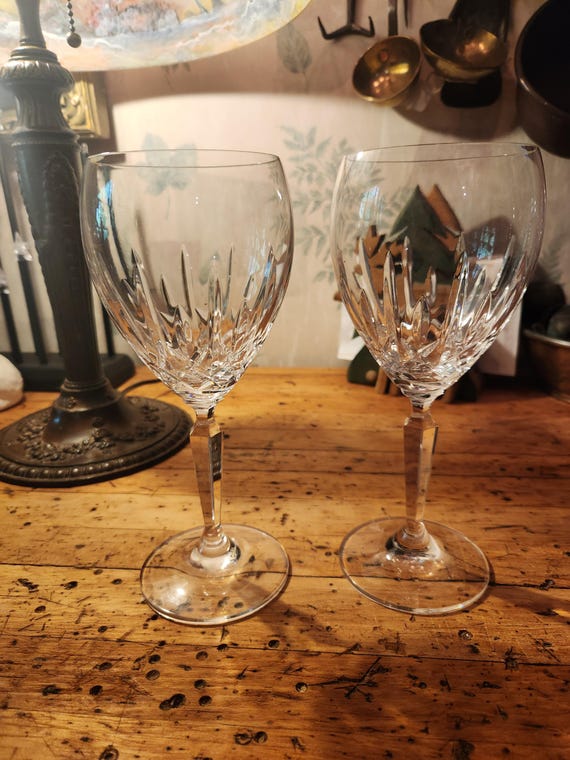 antique gilded floral rim pattern crystal wine glasses Vintage Flower Etched Crystal Wine Glasses – Happy Hour Vintage Goods main image 0