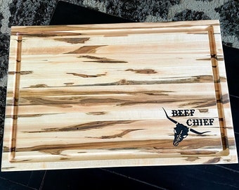 Solid Hardwood Cutting Board - Brisket Board - Serving Board - Beef Block - Utility Board - Beef Chief