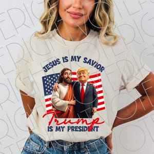 Christlicher Trump PNG, Jesus ist mein Retter Trump ist mein Präsident Png, digitaler Download Süßer Trump-Anhänger Shirt Png, Trump Jesus Kinder Png