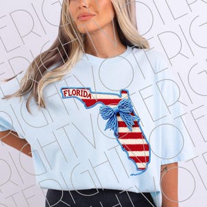 Florida 4. Juli PNG, Faux Stickerei Coquette Knit Bow State Digitaler Download Amerikanischer Sommer Design, Rot, Weiß und Blau Inbezug auf den Unabhängigkeitstag
