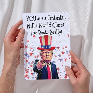 Cartão de aniversário de Trump para impressão para ela, cartão de felicitações político digital engraçado para apoiador de Trump, cartão de aniversário de esposa em PDF