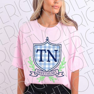 TN chérie écusson PNG - téléchargement numérique Preppy State Pride - Clipart monogramme coquette vichy pour créations manuelles et sublimation, Tennessee PNG