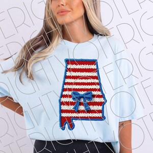 Alabama 4 juillet PNG, fausse broderie Coquette tricot noeud État téléchargement numérique American Summer Design, rouge blanc & bleu jour de l'indépendance