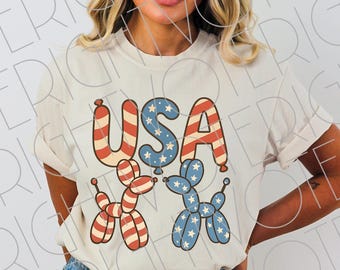 Patriotic Balloon Dog PNG: 4th of July USA Design (Digital Download)