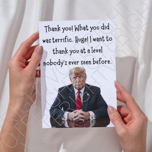 Cartão de agradecimento, cartão de agradecimento de Trump para impressão, cartão de felicitações político digital engraçado para download para apoiadores de Trump, cartão de agradecimento em PDF