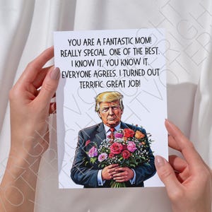 Cartão de Dia das Mães Trump para impressão para ela, cartão de felicitações político digital engraçado para download para apoiador de Trump, cartão fofo em PDF para a mãe