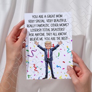 Cartão de Dia das Mães Trump para impressão para ela, cartão de felicitações político digital engraçado para download para apoiador de Trump, cartão fofo em PDF para a mãe
